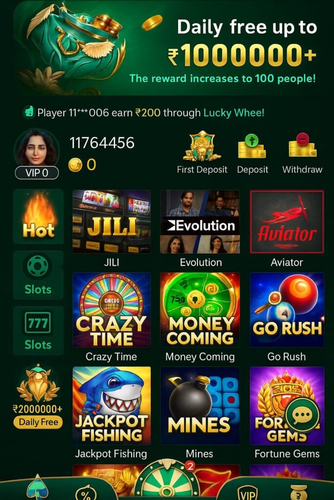 Bigowingame home screen showing games like Aviator, Evolution, Slots and deposit options on the bigowinapp.